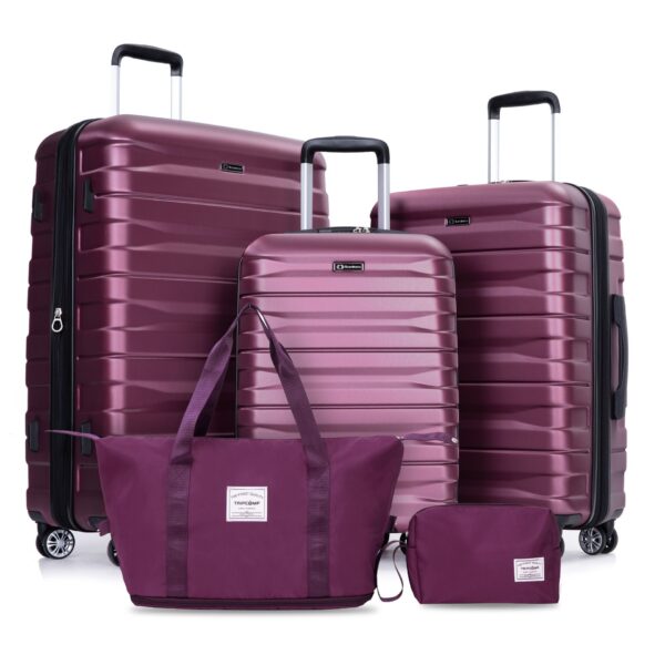 Luggage Set Of 5 Pieces, Expandable Hard Pc Luggage Set With Tsa Lock For Rotating Wheels, Lightweight Rolling Luggage - Wine Red