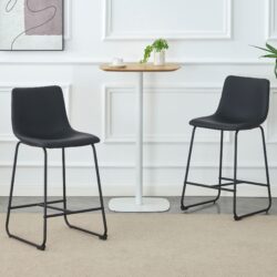 (Set of 2) Modern Minimalist Style Material Bar Stools, Suitable For Kitchen, Bar And Modern Home Design - Black