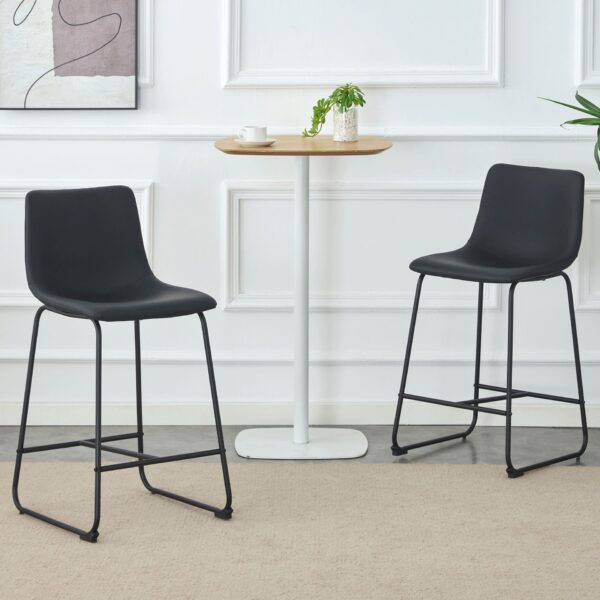 (Set of 2) Modern Minimalist Style Material Bar Stools, Suitable For Kitchen, Bar And Modern Home Design - Black