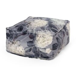 Hazel - Large Square Pouf With Flower Print - Gray