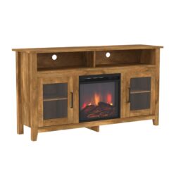 Classic Glass Door Fireplace Tall TV Stand For TVs Up To 65" - Barnwood