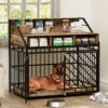 Wooden Dog Crate Furniture With Divider And Storage Drawers For Large Dogs - Rustic Brown - Image 2