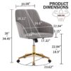 Adjustable Office Chair, Ergonomic Swivel Chair Velvet, Comfortable For Long Sitting - Gray - Image 3