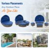 Outdoor Rattan Daybed Sunbed With Retractable Canopy Wicker Furniture, Round Outdoor Sectional Sofa Set - Gray Wicker Furniture Clamshell Seating With Washable Cushions, Backyard, Porch - Blue - Image 12