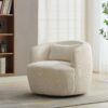 Upholstered Metal Base 360 Degree Swivel Barrel Soft Chair With Pillow, For Club, Living Room, Bedroom, Office As Well As Reading Armchair - Ivory - Image 5