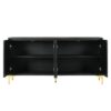 Modern Sideboard Buffet Cabinet With Handleless Press To Open Design, Carved Credenza Storage Cabinet With 4 Doors Construction - Black - Image 8