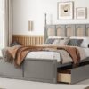 Queen Size Platform Bed With With 2 Big Drawers Twin Size Trundle - Gray - Image 9