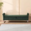 Wide Storage Soft Ottoman Bench With Armrests, Footrest Bed End Stool For Living Room, Dorm, Entryway And Bedroom - Green - Image 3