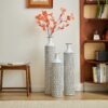 Modern Floor Vase Set Metal Vases With Geometric Pattern, 3 Piece Home Decor Set - White / Black - Image 5