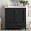 Bathroom Vanity With Single Sink, Combo Cabinet Undermount Sink, Bathroom Storage Cabinet With 2 Doors And A Drawer, Soft Closing, Multifunctional Storage, Solid Wood Frame - Black - Image 26