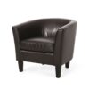 Faux Leather Club Chair With Curved Backrest - Brown - Image 6