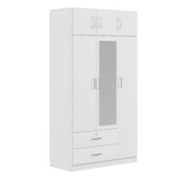 Modern 3 Door Mirror Wardrobe With 2 Drawers And Top Cabinet - White