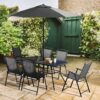 Outsunny - 8 Piece Patio Dining Set With Table Umbrella, 6 Folding Chairs And Rectangle Dining Table, Outdoor Patio Furniture Set - Black - Image 9