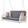 PE Wicker Porch Swing, 2 Seater Hanging Bench With Chains, Patio Furniture Swing For Backyard Garden Poolside - White / Gray - Image 6