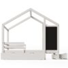 Twin House Bed With Blackboard And Drawers, 2 Assembly Options - White - Image 3