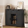 Storage Cabinets, Wooden Floor Cabinet, With Drawers And Shelves Storage Cabinets, Accent Cabinet For Living Room, Bedroom, Bathroom Furniture Home Decor - Black - Image 2