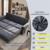 King Pull Out Sofa Bed, Chesterfield Sofa, 3 In 1 Velvet Convertible Sleeper Sofa With Nailhead Trim & Rolled Arm Multifunctional Sofa Bed For Living Room - Gray - Image 9