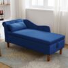 Chaise Lounge Indoor, Velvet Lounge Chair For Bedroom With Storage & Pillow, Modern Upholstered Rolled Arm Chase Lounge For Sleeping With Nailhead Trim For Living Room Bedroom Office - Navy Blue - Image 9
