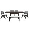 Modern 6 Piece Extendable Dining Table Set With 4 Wicker Back Upholstered Dining Chairs And Long Bench, 2 Removable Leaf - Espresso - Image 11
