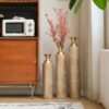 Metal Decorative Vases High Distress Metal Center Vases With Growing Vine Patterns, (Set of 3) Vases For Home Decoration - Gold - Image 2