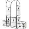 Metal Garden Arch With Gate High Climbing Plants Support Rose Arch Outdoor - Black - Image 12