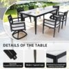 7 Pieces Modern Outdoor Patio Dining Set, Rectangular Dining Table, 4 Chairs & 2 Swivel Rockers, Sunbrella Cushions - Ember Black / White - Image 10