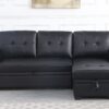 Lexi - Vegan Leather Modern Reversible Sleeper Sectional Sofa With Storage Chaise - Black - Image 8