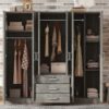 6 Doors Wardrobe Storage For Bedroom, With Big Drawers - Gray - Image 11