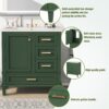 Bathroom Vanity, Modern Bathroom Cabinet With Sink Combo Set, Bathroom Storage Cabinet With A Soft Closing Door And 3 Drawers, Solid Wood Frame - Green - Image 6