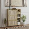 Natural Bohemia Style Shoe Cabinet, Shoe Rack Cabinet With 3 Rattan Flip Drawers, 3 Square Shelves And 1 Storage Drawer, Shoe Organizer With Mulit Storage Space And Hooks For Hallway, Entryway - Natural - Image 4
