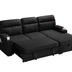 Kaden - Sleeper Sectional Sofa Chaise With Storage Arms And Cupholder - Black