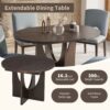 Topmax - 5 Piece Modern Extendable Round Dining Table Set With Removable Leaf For Small Places - Espresso / Gray - Image 4