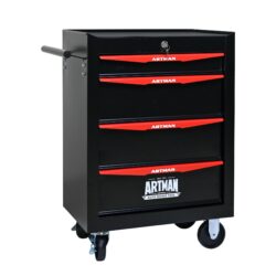 Rolling Metal Tool Chest With 4 Drawers, 20" Steel Storage Cabinet With Ball Bearing Slides - Black / Red