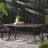 Outdoor Expandable Dining Table With Umbrella Holder, Lattice Pattern And Curved Legs - Black - Image 2