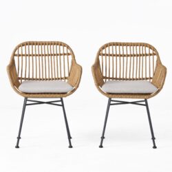Outdoor Rattan Accent Chair With Metal Legs - Beige