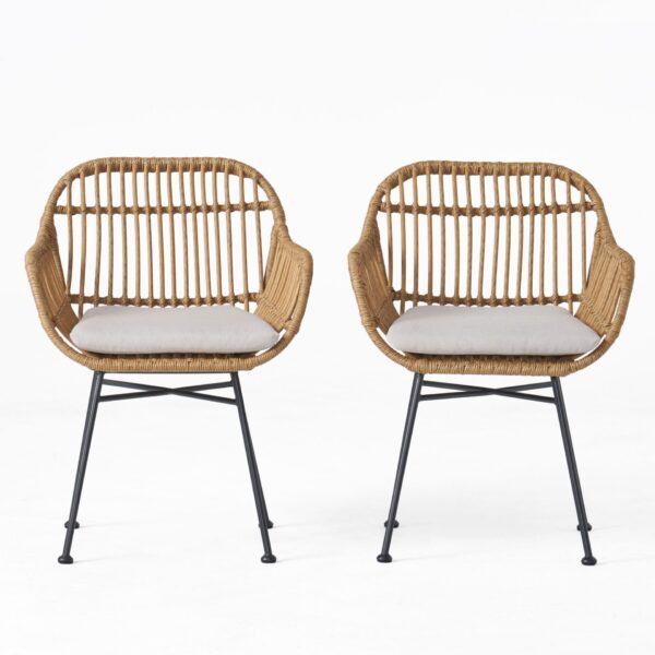 Outdoor Rattan Accent Chair With Metal Legs - Beige