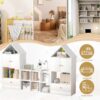 Versatile Children's Bookshelf With House-Shaped Design Multifunctional Storage - White - Image 8