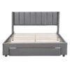 Queen Size Platform Contemporary Upholstered Bed With Storage Drawer - Gray - Image 7
