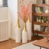 Floor Metal Vases Decorated White Metal Vases (Set of 3) Gorgeous Home Decoration Large Glazed Metal Vases - White / Gold - Image 8