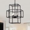 4 Light Metal Lantern Tiered Pendant Hanging Light Fixtures, Industrial Farmhouse Adjustable Height Chandeliers For Dining Room Hallway Foyer Entryway (E12 Bulbs Not Included) - Matte Black - Image 2