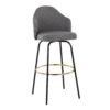 Ahoy - Contemporary Fixed Height Bar Stool Round Gold Footrest (Set of 2) - Gray / Black - Image 2