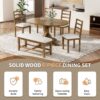 Topmax - 6 Piece Farmhouse Extendable Pedestal Dining Table Set With Removable Leaf, Bench And 4 Ladder Back Dining Chairs - Dark Brown - Image 3