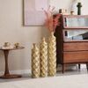 Metal Decorative Vase High Distress Metal Center Vase With 3D Triangle Pattern, (Set of 3) Vases For Home Decoration - Gold - Image 18