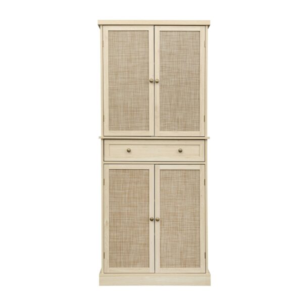 4 Door Storage Cabinet With 1 Drawer And 4 Adjustable Inner Shelves - Natural