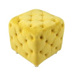 Modern Velvet Upholstered Ottoman, Exquisite Small End Table, Soft Foot Stool, Dressing Makeup Chair, Comfortable Seat For Living Room, Bedroom, Entrance - Yellow