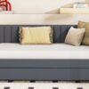 Upholstered Daybed With Trundle Twin Size Sofa Bed Frame No Box Spring Needed, Linen - Gray - Image 17