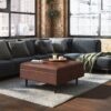 Shay - Mid Century Large Square Coffee Table Storage Ottoman - Distressed Saddle Brown - Image 7