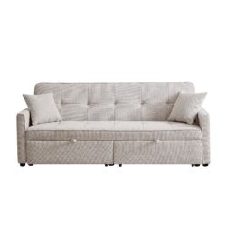 3 In 1 Convertible Sleeper Sofa Bed, Modern Fabric Loveseat Futon Sofa Couch Pullout Bed, Small Love Seat Lounge Sofa Reclining Backrest, Pillows, Pockets, Home Furniture For Living Room - Beige