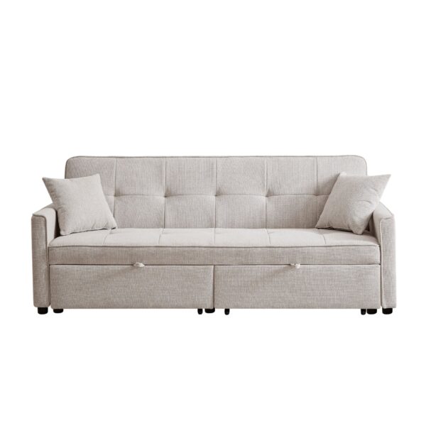 3 In 1 Convertible Sleeper Sofa Bed, Modern Fabric Loveseat Futon Sofa Couch Pullout Bed, Small Love Seat Lounge Sofa Reclining Backrest, Pillows, Pockets, Home Furniture For Living Room - Beige