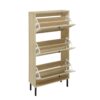 Modern Freestanding Rattan 3 Door Shoe Rack Storage Cabinet For Entryway - Natural Particle Board - Image 12